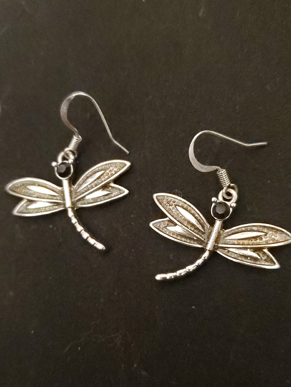 Dragonfly Silver with Black Crystal Face & AB Crystal Chip Wings